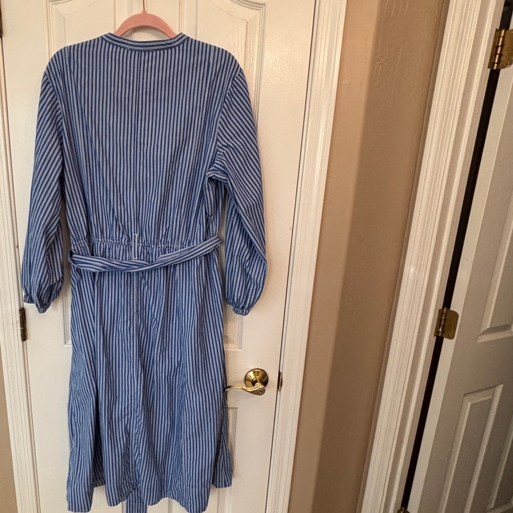 Free Assembly Blue & White Striped Cotton Midi Shirtdress with Belt Women’s XL - Picture 3 of 6